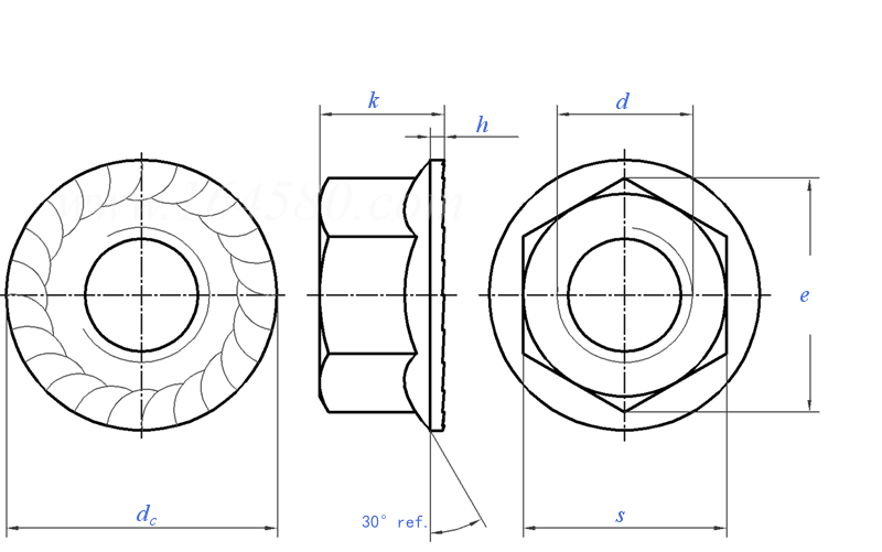 ASME B 18.16.4 - 2008 六角法兰螺母 (带防滑齿) [Table 1] (ASTM F2282)