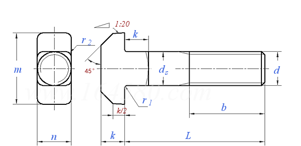 DIN  186 - 1988 T型方頸螺栓