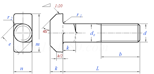 DIN  188 - 1987 T型帶榫螺栓