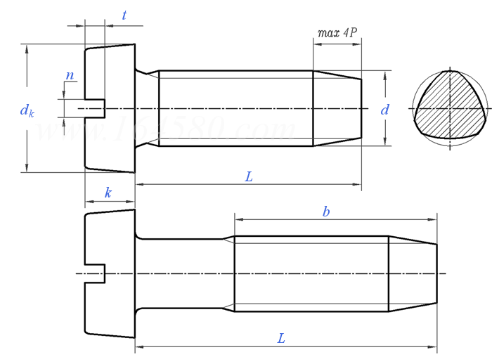 DIN  7500 (AE) - 2000 开槽圆柱头自挤锁紧螺钉—AE型