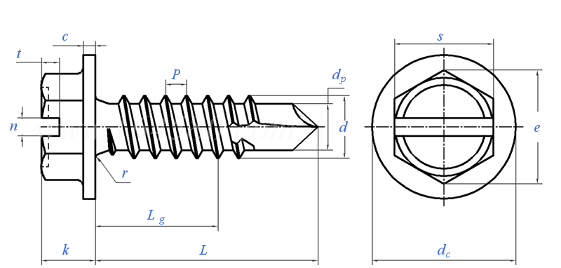 DIN  7504 (L) - 1982 开槽六角带介（华司）钻尾自攻钉