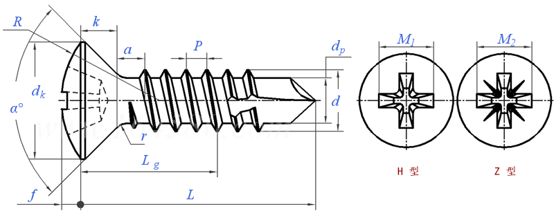 DIN EN ISO  15483 - 2000 十字槽半沉头钻尾自攻钉