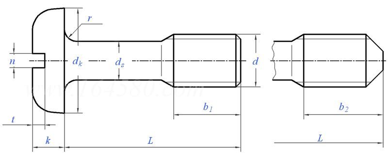 DIN  7964 (B) - 1990 粗牙不脫出螺栓和螺釘 - 開槽盤頭