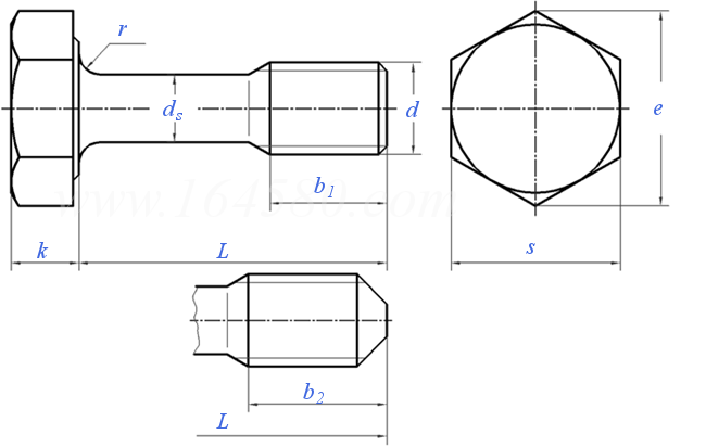 DIN  7964 (D1) - 1990 粗牙不脫出螺栓和螺釘 - 六角頭 (ISO 4014)