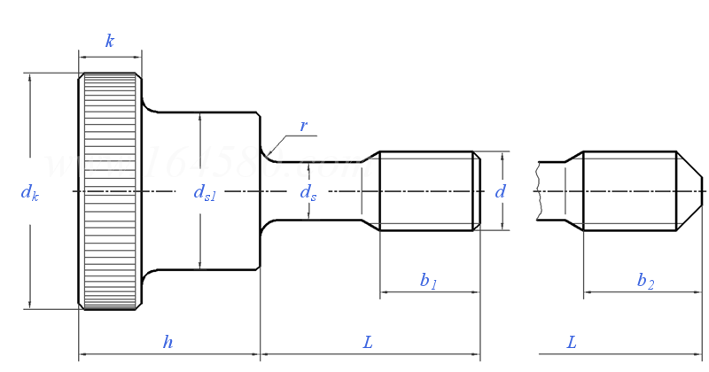 DIN  7964 (F) - 1990 粗牙不脫出螺栓和螺釘 - 滾花高頭台階螺釘