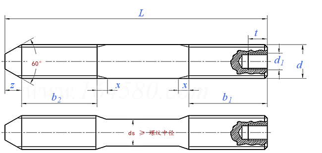 DIN  797 - 2009 带孔锥端双头栓（专用地脚螺栓）