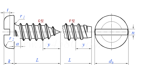 JIS B 1115 (T1) - 1996 開槽盤頭自攻釘 [表1]