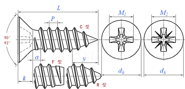 JIS B 1122 (T6) - 2015 十字槽沉頭自攻釘