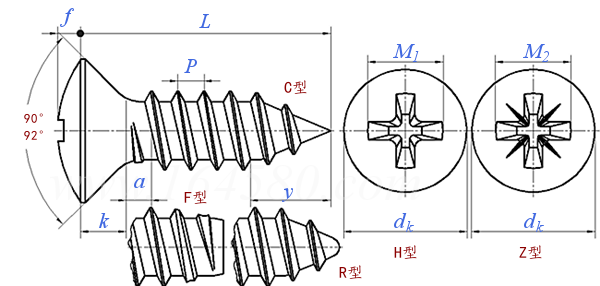 JIS B 1122 (T9) - 2015 十字槽半沉頭自攻釘
