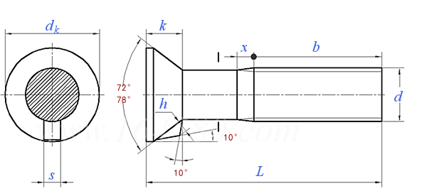 GB /T 11 - 1988 沉头带榫螺栓
