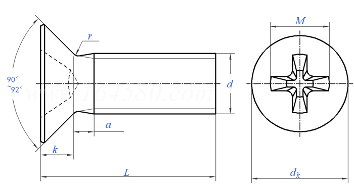 GB /T 13806.1 (B) - 1992 精密機械用緊固件十字槽沉頭螺釘