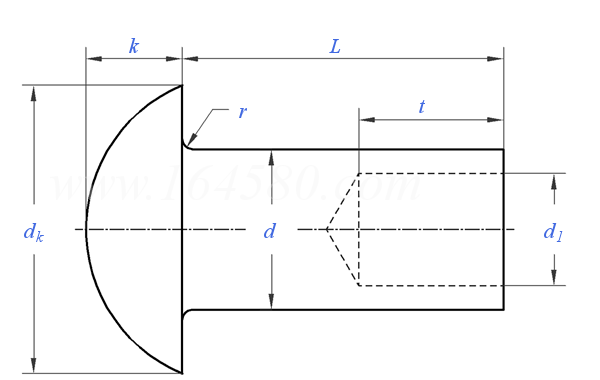 JIS B 1215 (T1) - 1976 小圓頭半空心鉚釘 [表1]