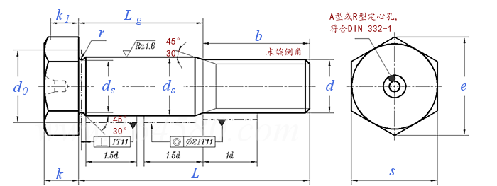 DIN  609 - 1995 六角头铰制孔用长螺纹螺栓
