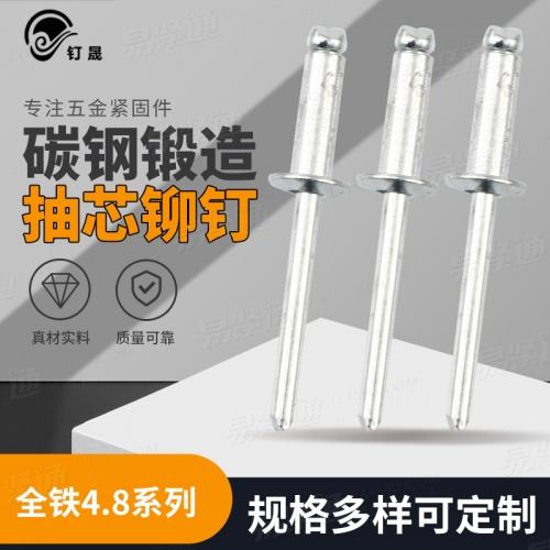 廠家直銷Φ3.2*8、Φ4*8、Φ4.8*10 全鐵4.8系列鉚釘開口型抽芯鉚釘圓頭鉚釘