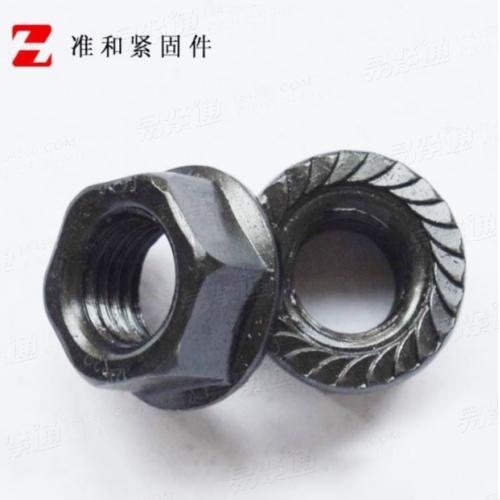 YJT3022国标氧化发黑法兰螺母 带花纹 螺丝螺帽