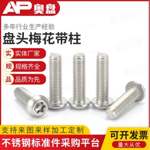 304不锈钢异形螺栓 半圆头梅花带针带柱芯防盗螺钉盘头梅花螺钉M6