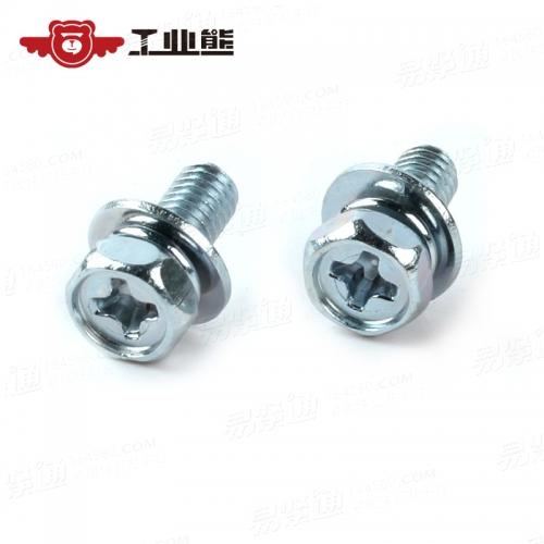 GB9074.13-1988 5.6级镀环保蓝白锌 十字槽凹穴六角头带平弹垫组合螺钉 4X10