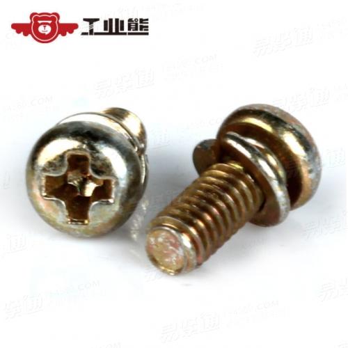 碳钢4.8级 镀彩锌 十字槽小盘头带弹垫组合螺钉 GB9074.7 M2.5*6