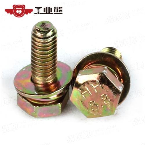 碳钢8.8级 镀彩锌96小时 外六角带平、弹垫组合螺栓 GB9074.17 M4