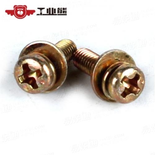 碳钢4.8级 镀彩锌 十字槽#2小盘头平弹垫组合螺钉 GB9074.8 M3~4