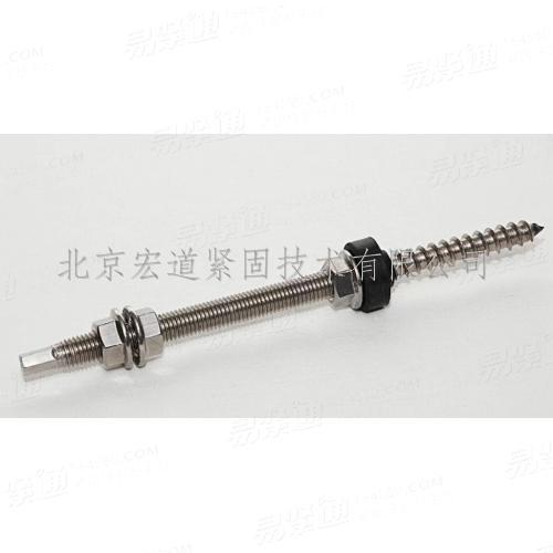 不锈钢304 光伏(太阳能)双头螺栓 一端机牙纹 牙纹尾部带六角，一端木牙纹 配1个EPDM橡胶垫圈+3个不锈钢304 DIN6923 六角法兰螺母 法兰面带齿