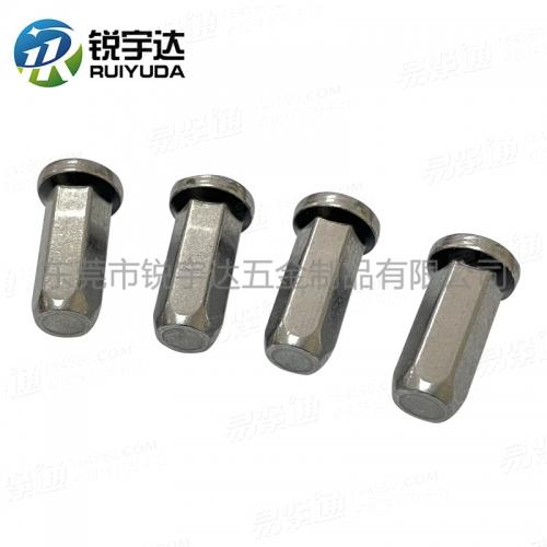 Q37A平圆头全六角盲孔铆螺母平头全六角盲孔点胶拉帽帽厚2.5