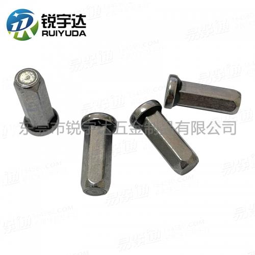 Q37A平圓頭全六角盲孔鉚螺母平頭全六角盲孔點膠拉帽鋅鎳合金