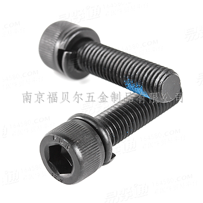 合金鋼12.9級發黑+鎖緊膠藍内六角圓柱頭帶彈墊組合螺釘(滾花)DIN912彈墊二組合