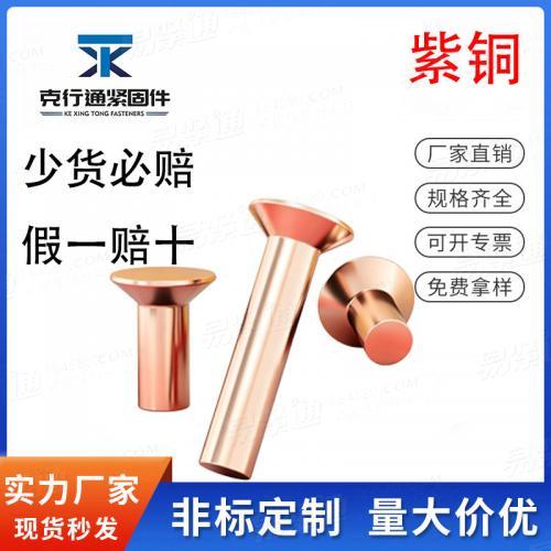 紫銅敲擊式沉頭鉚釘M2M2.5M3M4M5M6M8 實心平頭平錐頭銅鉚釘GB869