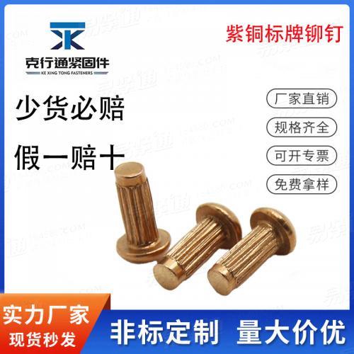 紫銅標牌鉚釘 GB827滾花實心半圓頭大頭鉚釘M2M2.5M3M4
