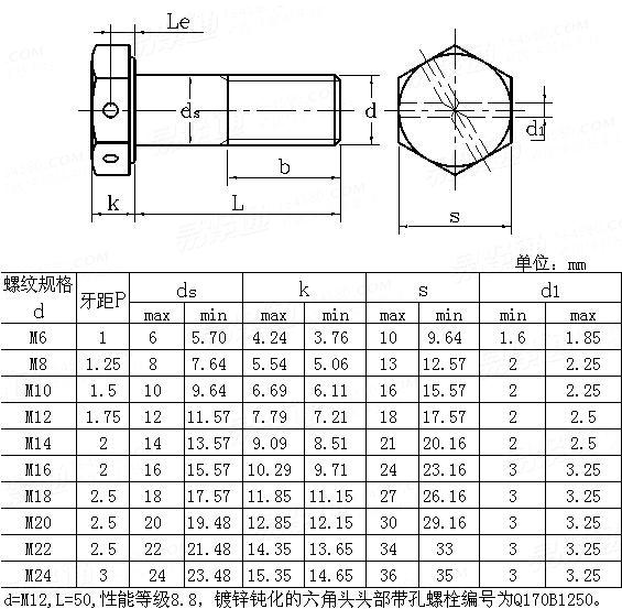 Q  170 六角頭頭部帶孔螺栓