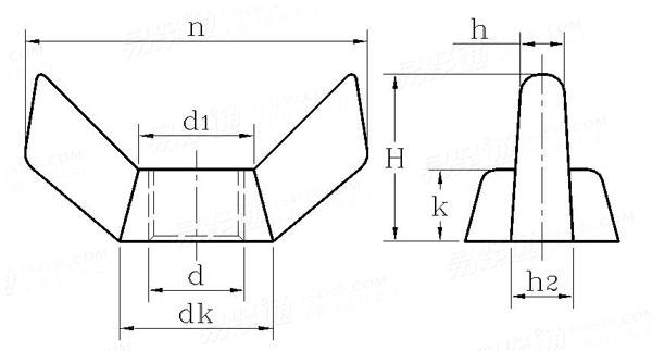 JIS B 1185 (Type 2) - 2010 蝶形螺母 方翼
