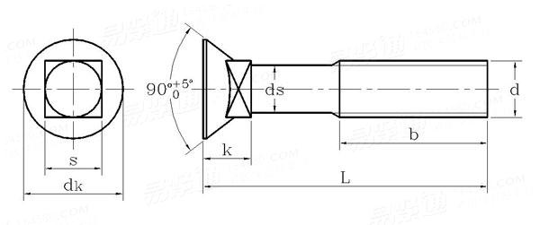 UNI  6104 - 1975 C級90°沉頭方頸螺栓