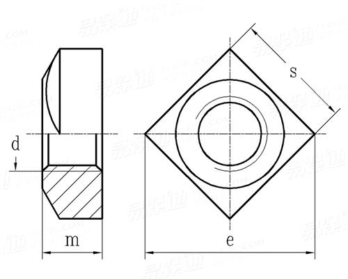 UNI  5597 - 1965 方螺母，ISO公制粗牙螺紋，C級