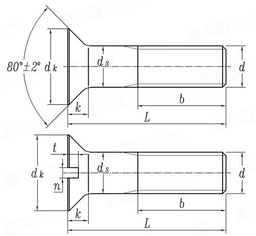 ASME/ANSI B 18.5 (T7) - 2008 英制沉頭（開槽）螺栓 [Table7]