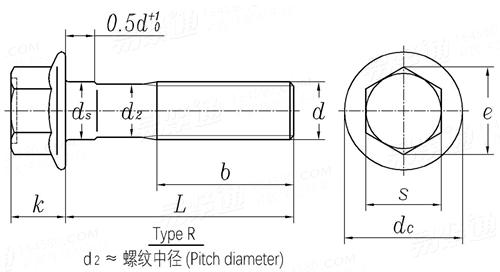 GB /T 16674.2 (R) - 2004 六角法蘭面螺栓  細桿 細牙 小系列  R型