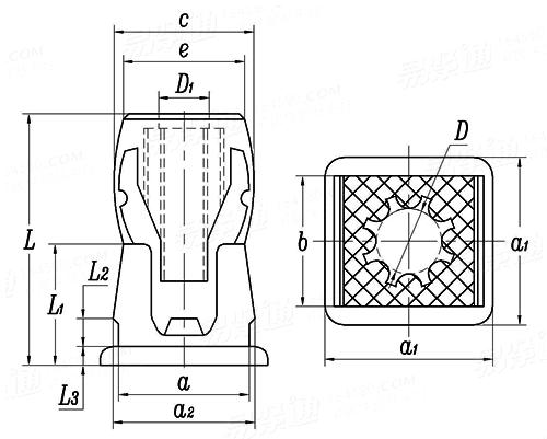 QC /T 616 - 1999 C型通孔式嵌裝塑料螺母