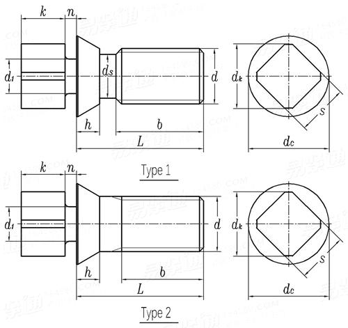 GOST  21249 (-2) - 1996 方头螺栓 - 2型 - 沉头