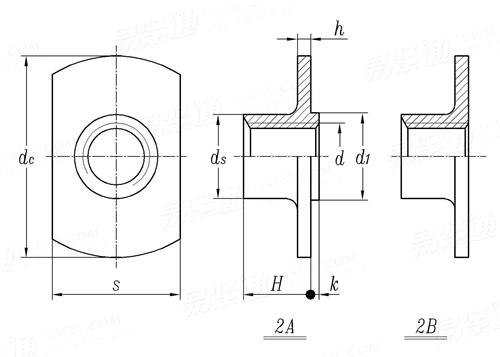JIS B 1196 (T 2A/2B) - 2001 2A型和2B型 T型焊接螺母