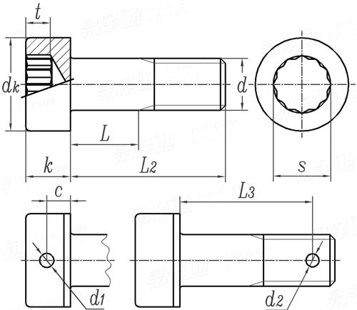 DIN  65517 - 2002 航空和航天.钛合金制、短螺纹、有内锯齿和MJ螺纹的圆柱头螺钉
