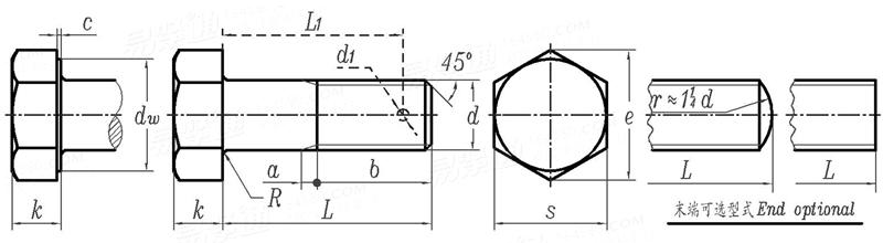 BS  4190 (T6) - 2014 米制粗制六角头螺栓 - 仅车削支承面或支承面和杆部车削 [Table 6]