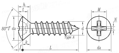 ASME B 18.6.4 - 1998 (R2005) II型十字槽半沉头自攻螺钉 A型 [Table 23]