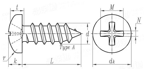 ASME B 18.6.4 - 1998 (R2005) II型十字槽盤頭自攻螺釘 A型 [Table 34]