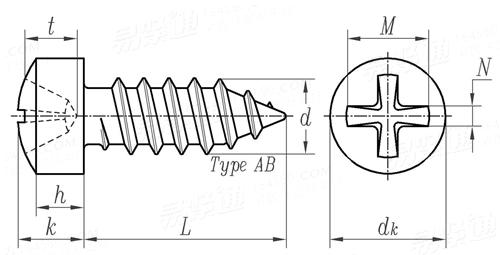ASME B 18.6.4 - 1998 (R2005) II型十字槽圓柱頭自攻螺釘 AB型 [Table 38]