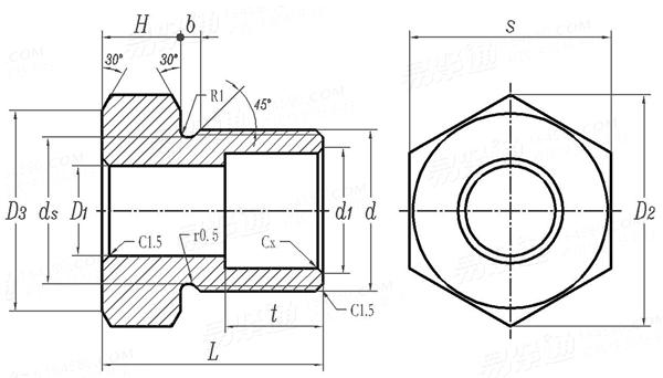 JB /T 1308.10 (1) - 1999 PN 250 MPa 外螺母-DN3
