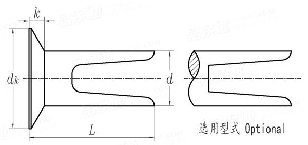 ASME B 18.7 - 2007 (R2017) 沉头开口型铆钉 [Table 8]