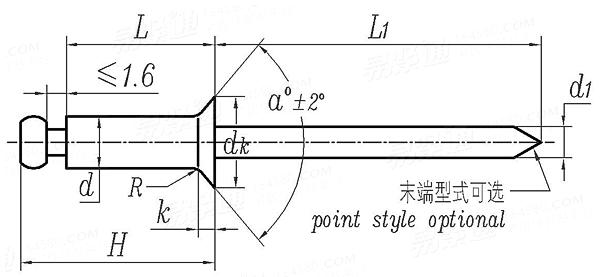 ASME/ANSI B 18.30.1M - 2000 (R2005) 米制100°和120°開口型沉頭抽芯鉚釘