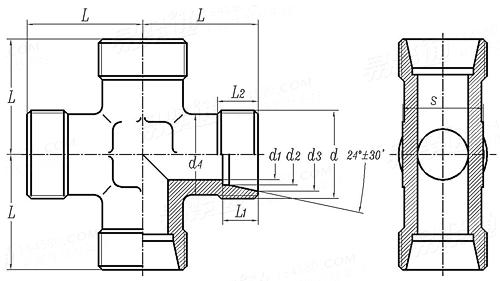 Q  812B 卡套式四通接頭體