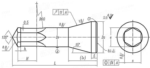 JB /T 4212.8 - 1996 冷镦内六角圆柱头螺钉模具 内六角冲头 D型 (适用于GB70)