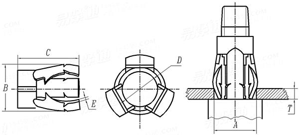 SAE J 892 (F7) - 1996 英制，压紧弹簧螺母 - 螺柱止动盲螺母